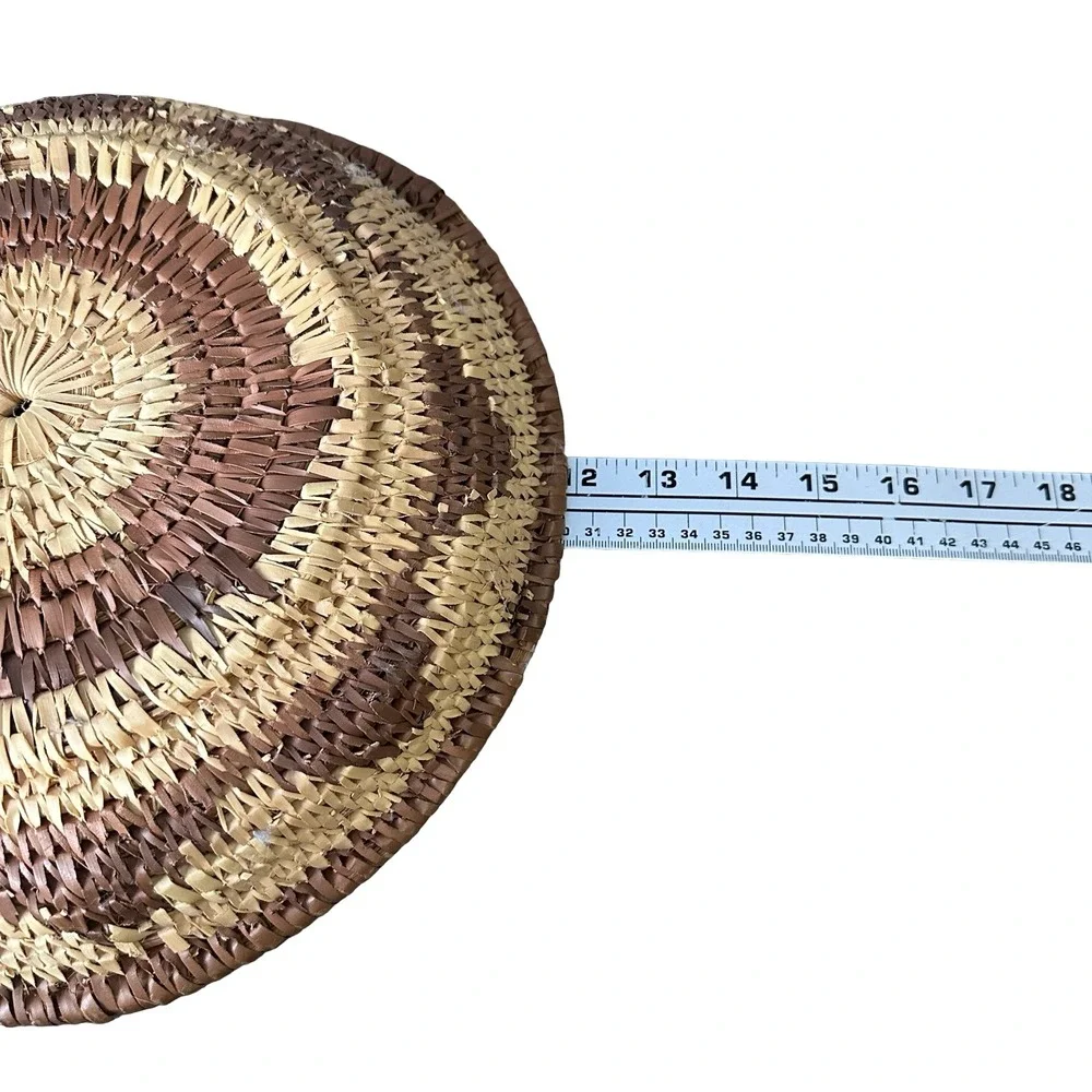 Vintage Southwestern Woven Basket Bowl Brown Tan Geometric Wall Decor 12 Inch